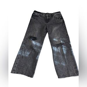 Express Distressed Black Wide-Leg Ankle Jeans Size 8/S